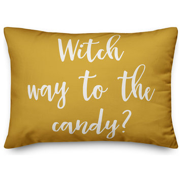 Witch Way To the Candy Lumbar Pillow, Mustard, 14"x20"