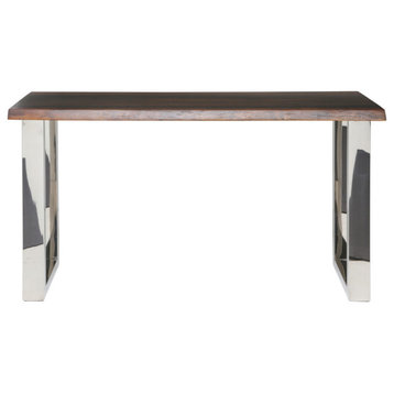 Ennio Console Table seared oak top polished stainless