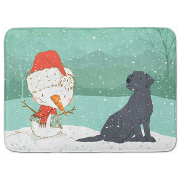 Black Labrador Snowman Christmas Machine Washable Memory Foam Mat