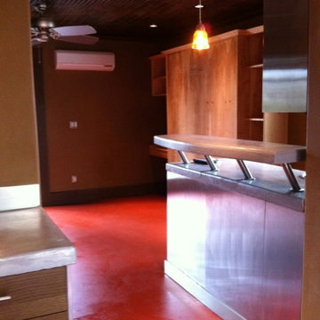 2-car garage converted into a swanky studio apartment with a Murphy bed