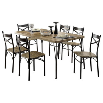 Benzara BM181276 7-Piece Wooden Dining Table Set, Gray and Weathered Brown