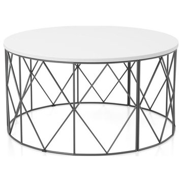 Bowery Hill Industrial Wood Round Coffee Table in White Finish