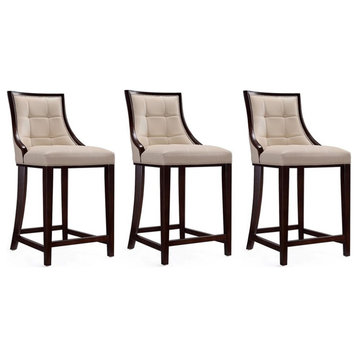 Manhattan Comfort Fifth 26" Faux Leather Counter Stool in Cream (Set of 3)