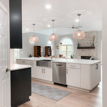Kitchen Remodel with Modern Textured Cabinetry in Pepper and Raw Cotton