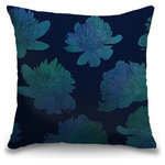 Great BIG Canvas - "Descending Peonies Navy" Pillow 20"x20" - Whether you're looking to redecorate an entire room or add some extra cushioning to your favorite sofa, our stylish and comfortable accent pillows are a versatile accessory that will not require a massive overhaul of any space. Featuring your chosen design printed on both sides, these accent pillows are both waterproof and mildew resistant, so placing them in your outdoor living space isn't a problem.