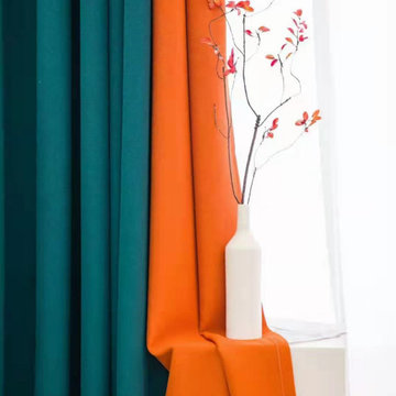 QYFL221A Barwon Plain Dyed Beautiful Blue Orange Custom Made Faux Linen Curtains