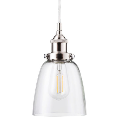 Fiorentino Industrial Pendant Lamp, Glass Shade, Brushed Nickel, Led Bulb