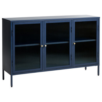Metal & Glass 3-door Sideboard, Blue