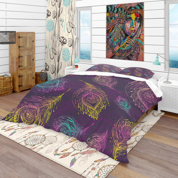 Peacock Feather Pattern Southwestern Duvet Cover Set, King