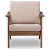 Venza Mid-Century Modern Walnut Wood Light Brown Fabric Upholstered Lounge Chair