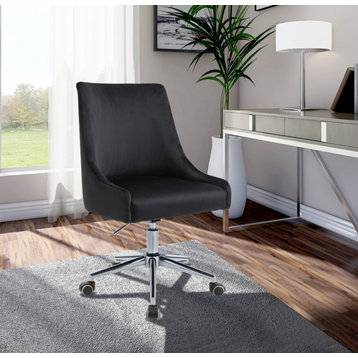 Karina Swivel and Adjustable Velvet Upholstered Office Chair, Black, Chrome Base