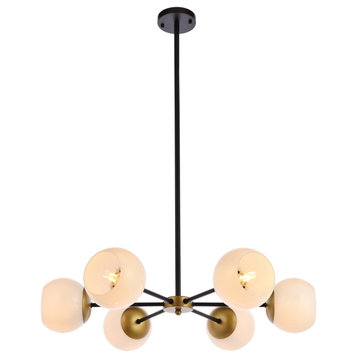 Brooke 30" Pendant, Black and Brass With White Shade