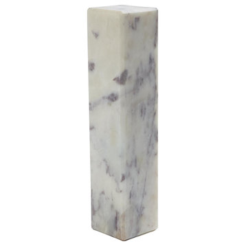 Luxe Classic Square White Gray Solid Marble Pedestal Riser 4x18" Stand