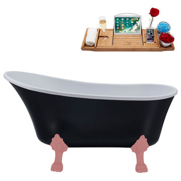 63" Streamline N366PNK-IN-PNK Clawfoot Tub and Tray With Internal Drain