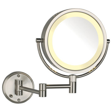 Modern Nickel Wall Mounted Lighted Make Up Mirror, Hard Wire