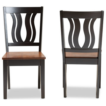 Fenton Two-Tone Dark Brown and Brown Finished Wood 2-Piece Dining Chair Set