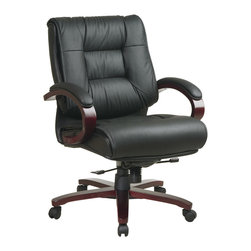 Mid Back Executive Leather Chair with Deluxe Locking Mid Pivot Knee Tilt - Office Chairs