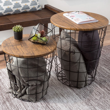 Black Metal Nesting End Tables with Storage, Set of 2 By Lavish Home