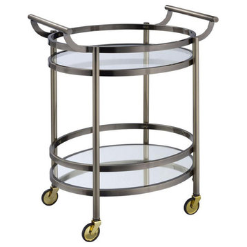 Oval Metal Serving Cart, Clear Glass and Gold