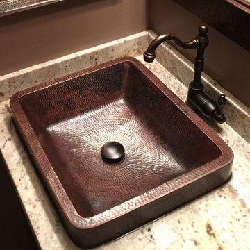 19" Rectangle Skirted Vessel Hammered Copper Sink (VREC19SKDB)