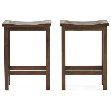 GDF Studio Lantana Brown Mahogany Stools, Set of 2, Counter Height