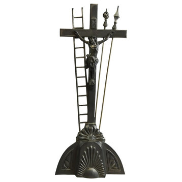 Consigned Crucifix Religious Art Deco 1920 French Spear Ladder Gray Black Metal