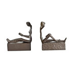 2-Piece Man and Woman Reading Metal Bookend Set
