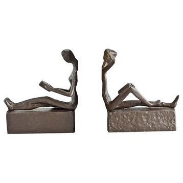 2-Piece Man and Woman Reading Metal Bookend Set