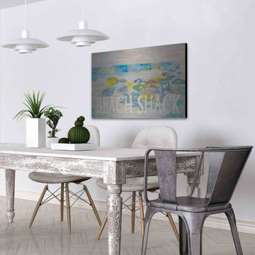 "Beach Shack Umbrellas" Painting Print on Brushed Aluminum