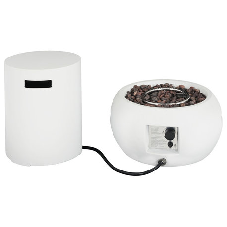 GDF Studio Venus 2-Piece MGO Propane Fire Pit With Tank Holder, White