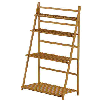 Ladder Plant Stand 4 Tier Freestanding Bamboo Storage Shelf Indoor/Outdoor