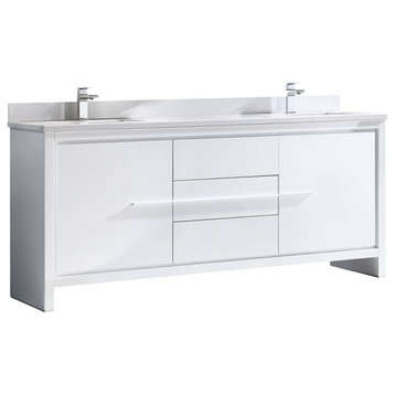 Allier 72" Double Sink Bathroom Cabinet, Base: White, With Top and Sink