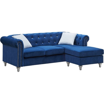Glory Furniture Raisa Velvet Sofa Chaise in Navy Blue
