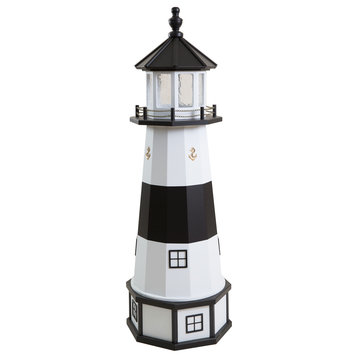 Outdoor Deluxe Wood and Poly Lumber Lighthouse Lawn Ornament, Absecon - Black and White, 47 Inch, Solar Light