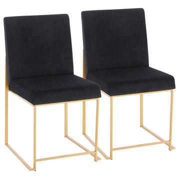 High Back Fuji Contemporary Dining Chair, Gold/Black Velvet, Set of 2