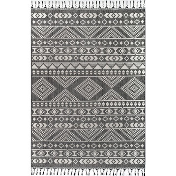 nuLOOM Ryan Banded Tribal Printed Flatweave Southwestern Rug, Gray, 5'x8'