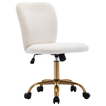 Soft-Touch Armless Faux Fur Desk Chair