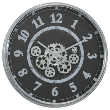 Black and Chrome 22"D Clock With Open Moving Gears