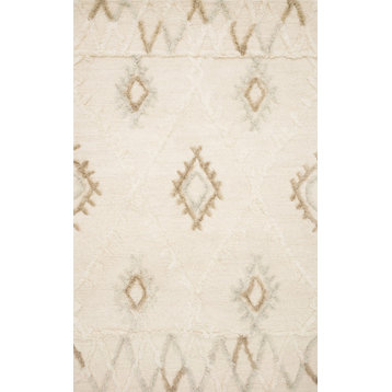Contrasting Pile Heights and Texture Wool Symbology Ivory/Slate Rug, 9'-3" X 13'
