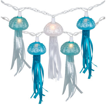 10-Count Blue and White Jellyfish Patio Light Set 5.75ft White Wire