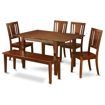 East West Furniture Picasso 6-piece Wood Kitchen Set with Bench in Mahogany