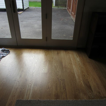BAY SHORE NEW 4" SELECT WHITE OAK INSTALLED/FINISHED W FRUITWOOD & TRAFFIC HD