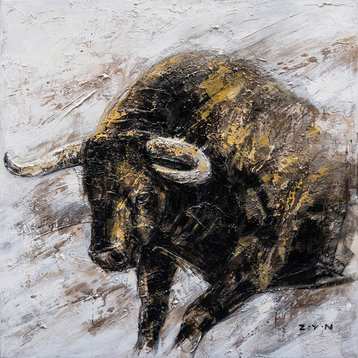 "Wall Street Bull Hand Painted" Canvas Artwork, 40"x40"