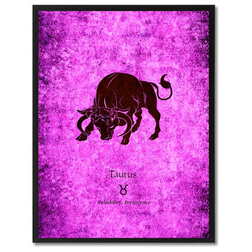 Taurus Horoscope Astrology Purple Print on Canvas with Picture Frame, 13"x17"