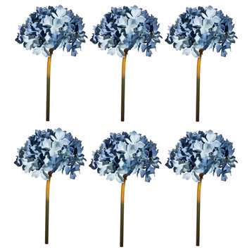 Set Of 6 Faux Hydrangea Stem 5x5x14", Soft Blue