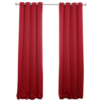 Silver Grommet Top Solid Thermal Insulated Blackout Curtain, Cardinal Red, 95"