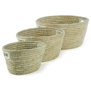 Rivergrass Oval Baskets With Handles, Set of 3