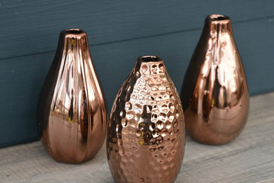 Trio Of Copper Ceramic Bud Vases