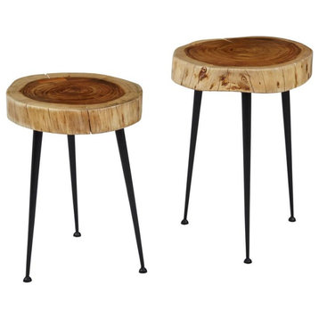 Global Archive Flat-Pack Wood and Iron Accent Tables (Set of 2), Natural Brown
