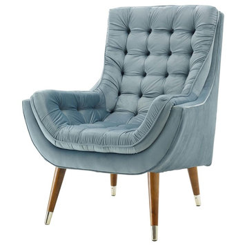 Modern Contemporary Tufted Accent Chair, Velvet Light Blue